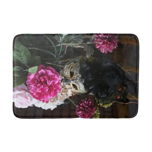 仮面の花と羽の写真 バスマット (正面)