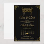 仮面カレンダー Save the Date 15歳の誕生日 招待状 (正面/裏面)
