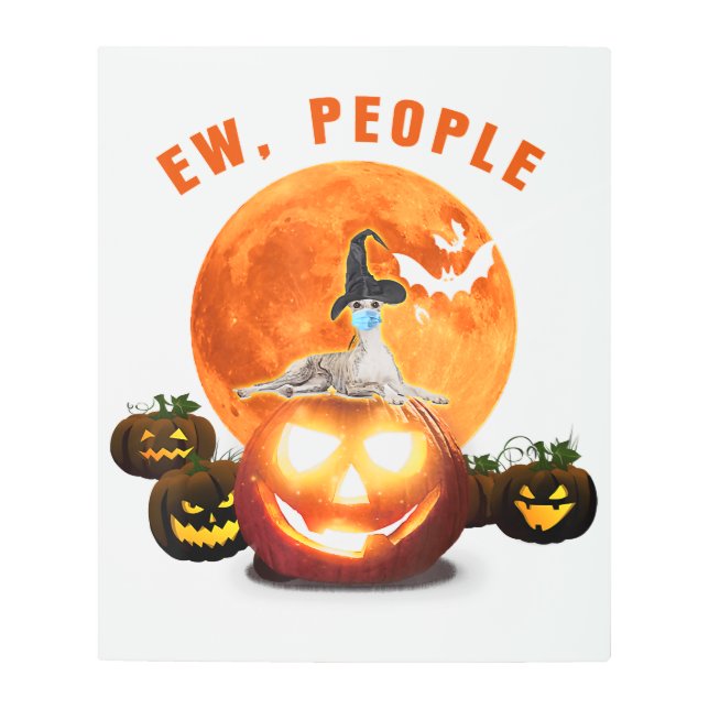 仮面ハロウィンを着た顔ウィペット メタルプリント (正面)