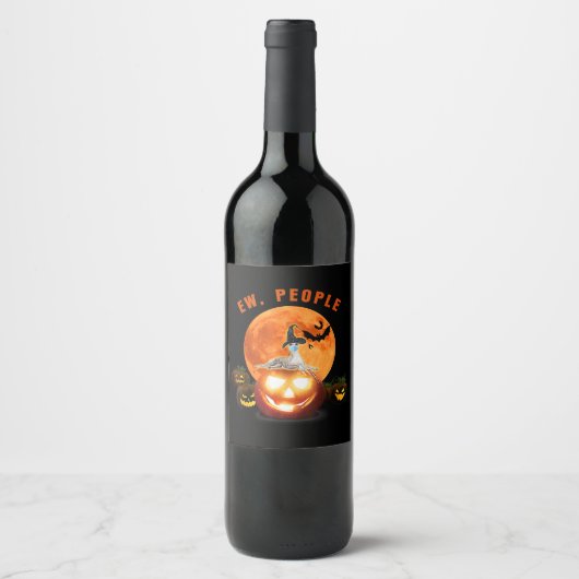 仮面ハロウィンを着た顔ウィペット ワインラベル (正面)