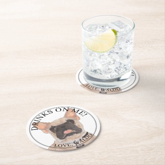 仮面パーソナライズされたフレンチブルドフランスのッグ ラウンドペーパーコースター (インサイチュ)