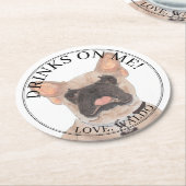 仮面パーソナライズされたフレンチブルドフランスのッグ ラウンドペーパーコースター (アングル)