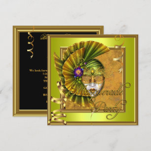 仮面パーティーのマスク ゴールド ブラック 誕生日 招待状