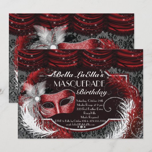 仮面パーティー誕生日イベント招待状 招待状 (正面/裏面)