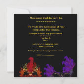 仮面パーティー誕生日パープルレッドゴールドマスク 招待状 (裏面)