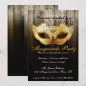 仮面パーティー お祝い ゴージャス ゴールド ご招待 招待状 (正面/裏面)