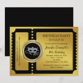 仮面パーティー ゴールドチケット 誕生日パーティー 招待状 (正面/裏面)