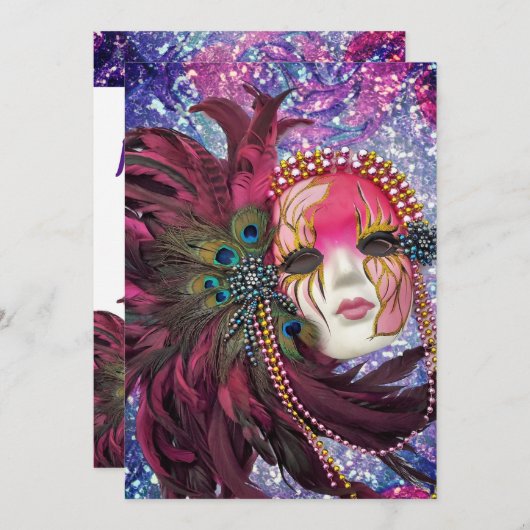 仮面パーティー - 大晦日 - 15歳の誕生日パーティー 招待状 (正面/裏面)