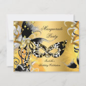 仮面パーティー 誕生日 ワイルド マスク ブラック ゴールド 2 招待状 (正面)