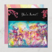 仮面パーティー 赤い花紋様 招待状 (正面/裏面)