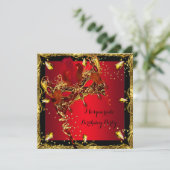 仮面パーティー 赤 ゴールド 誕生日パーティー 招待状 (スタンド正面)