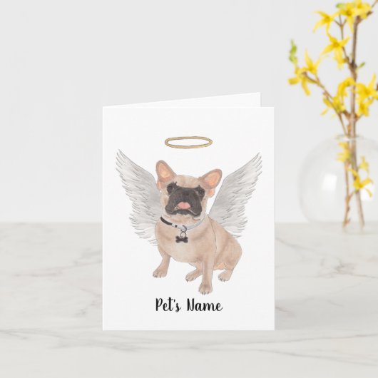 仮面フランスのブルドッグ悔やみや弔慰記念碑 カード (黄色い花)