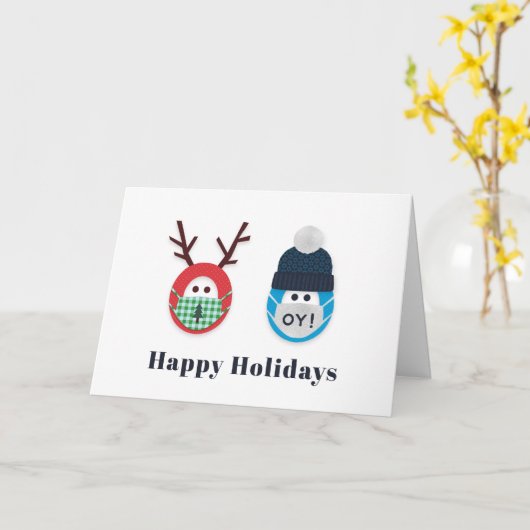 仮面ユーモアのある付きクリスマスとハヌカホリデー カード (黄色い花)