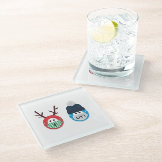 仮面ユーモアのある付きホリデートナカイとオイ！ ガラスコースター (アングル)