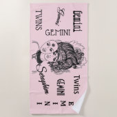 仮面レディーシアタージェミニ〔占星術の〕十二宮図記号 ビーチタオル (正面)