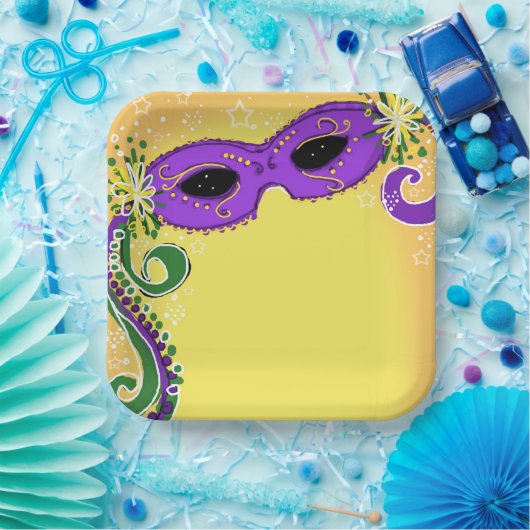 仮面紫色のイエローマスクお洒落星 ペーパープレート (パーティー)