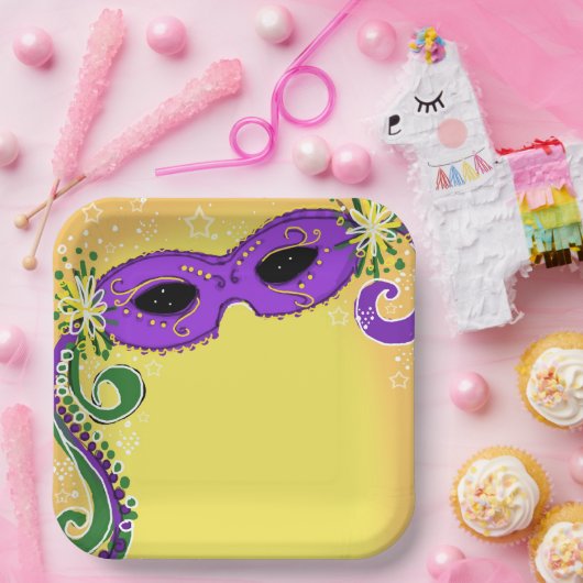 仮面紫色のイエローマスクお洒落星 ペーパープレート (パーティー)