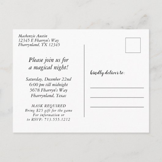 仮面緑のマスク |マルディグラスクリスマスパーティー インビテーションポストカード (裏面)