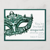 仮面緑のマスク |マルディグラスクリスマスパーティー インビテーションポストカード (正面)