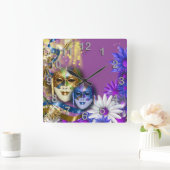 仮面舞踏会のキンセアニェラのベニス風のマスクは個人化なります スクエア壁時計 (ホーム)