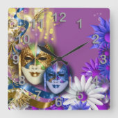 仮面舞踏会のキンセアニェラのベニス風のマスクは個人化なります スクエア壁時計 (正面)