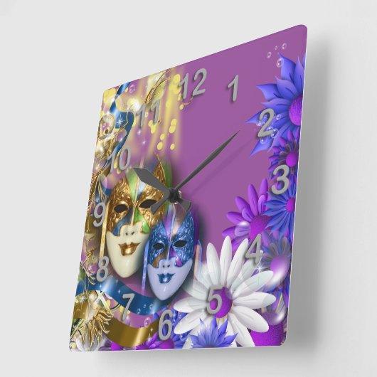 仮面舞踏会のキンセアニェラのベニス風のマスクは個人化なります スクエア壁時計 (傾斜)