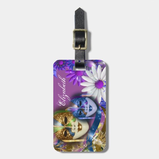 仮面舞踏会のキンセアニェラのベニス風のマスクは個人化なります ラゲッジタグ (正面縦)