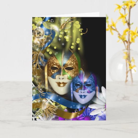 仮面舞踏会のキンセアニェラのベニス風のマスク カード (黄色い花)