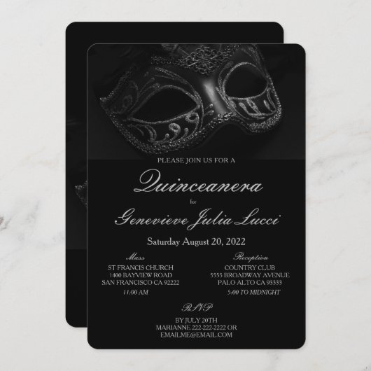 仮面舞踏会のキンセアニエラパーティー招待状 招待状 (正面/裏面)