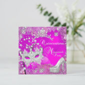 仮面舞踏会のキンセアニエラ 15歳の誕生日パーティーの王冠と靴 招待状 (スタンド正面)