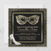 仮面舞踏会のハイヒールの黒い金ゴールドの菓子16 招待状 (正面)
