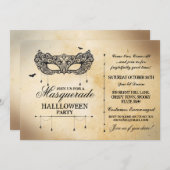 仮面舞踏会のハローウィンパーティの招待のゴシック様式マスクの球 招待状 (正面/裏面)