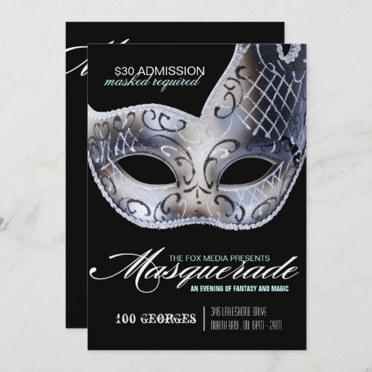 仮面舞踏会のパーティの招待状 招待状 (正面/裏面)