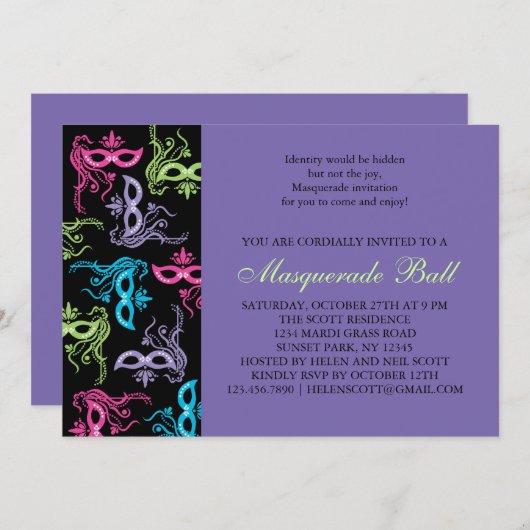 仮面舞踏会のパーティの招待状 招待状 (正面/裏面)