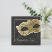 仮面舞踏会のパーティの招待状-黒及び金ゴールド 招待状 (スタンド正面)