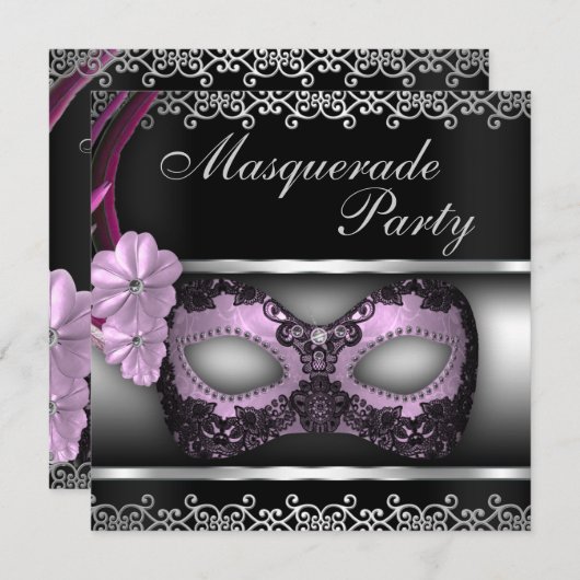 仮面舞踏会のパーティーの招待 招待状 (正面/裏面)
