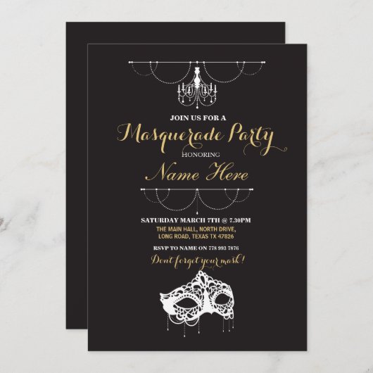 仮面舞踏会のパーティーの誕生日のイベントのマスクの招待 招待状 (正面/裏面)