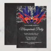仮面舞踏会のパーティーの魔法夜赤い銀製の青 招待状 (正面/裏面)