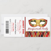 仮面舞踏会のパーティーは1つのチケット|の赤を是認します 招待状 (正面)