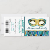 仮面舞踏会のパーティーは1匹のチケット|のティール(緑がかった色)を是認します 招待状 (正面)