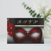 仮面舞踏会のパーティーRSVPの招待 出欠カード (スタンド正面)