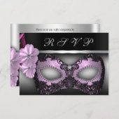 仮面舞踏会のパーティーRSVPの招待 出欠カード (正面/裏面)