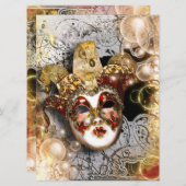 仮面舞踏会のマスクのベニス風の謝肉祭のパーティー 招待状 (正面/裏面)