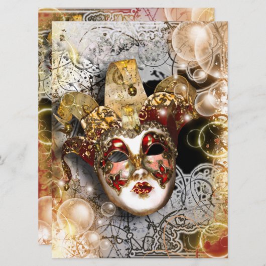 仮面舞踏会のマスクのベニス風の謝肉祭のパーティー 招待状 (正面/裏面)