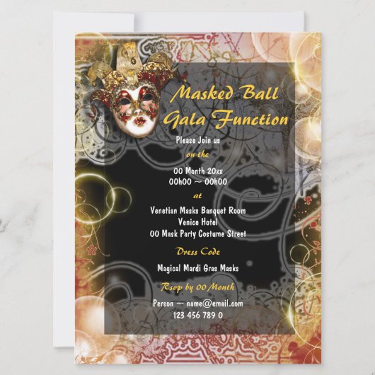 仮面舞踏会のマスクのベニス風の謝肉祭のパーティー 招待状 (裏面)