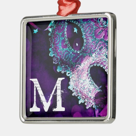 仮面舞踏会のマスクの衣裳のモノグラムのイニシャルのオーナメント メタルオーナメント (左)