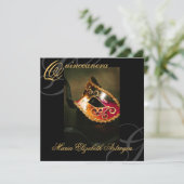 仮面舞踏会のマスクの金ゴールドのキンセアニェラのパーティの招待状 招待状 (スタンド正面)