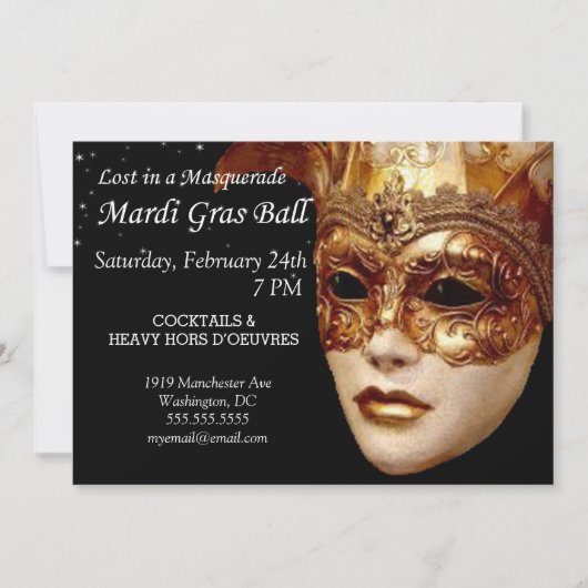 仮面舞踏会のマディグーラパーティーで迷子 招待状 (正面)