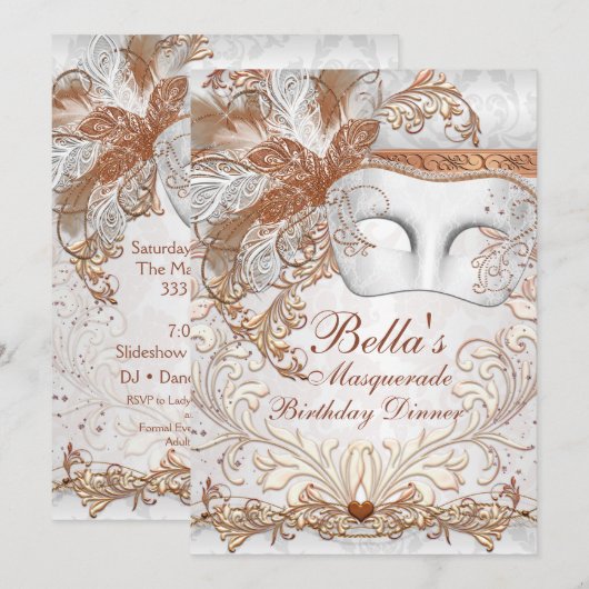 仮面舞踏会のマーディ・グラス・パーティー招待状 招待状 (正面/裏面)