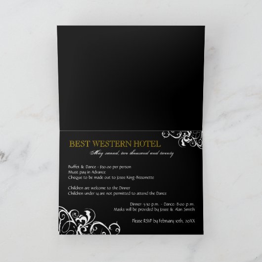 仮面舞踏会の招待状 - カード 5X7 (内部)